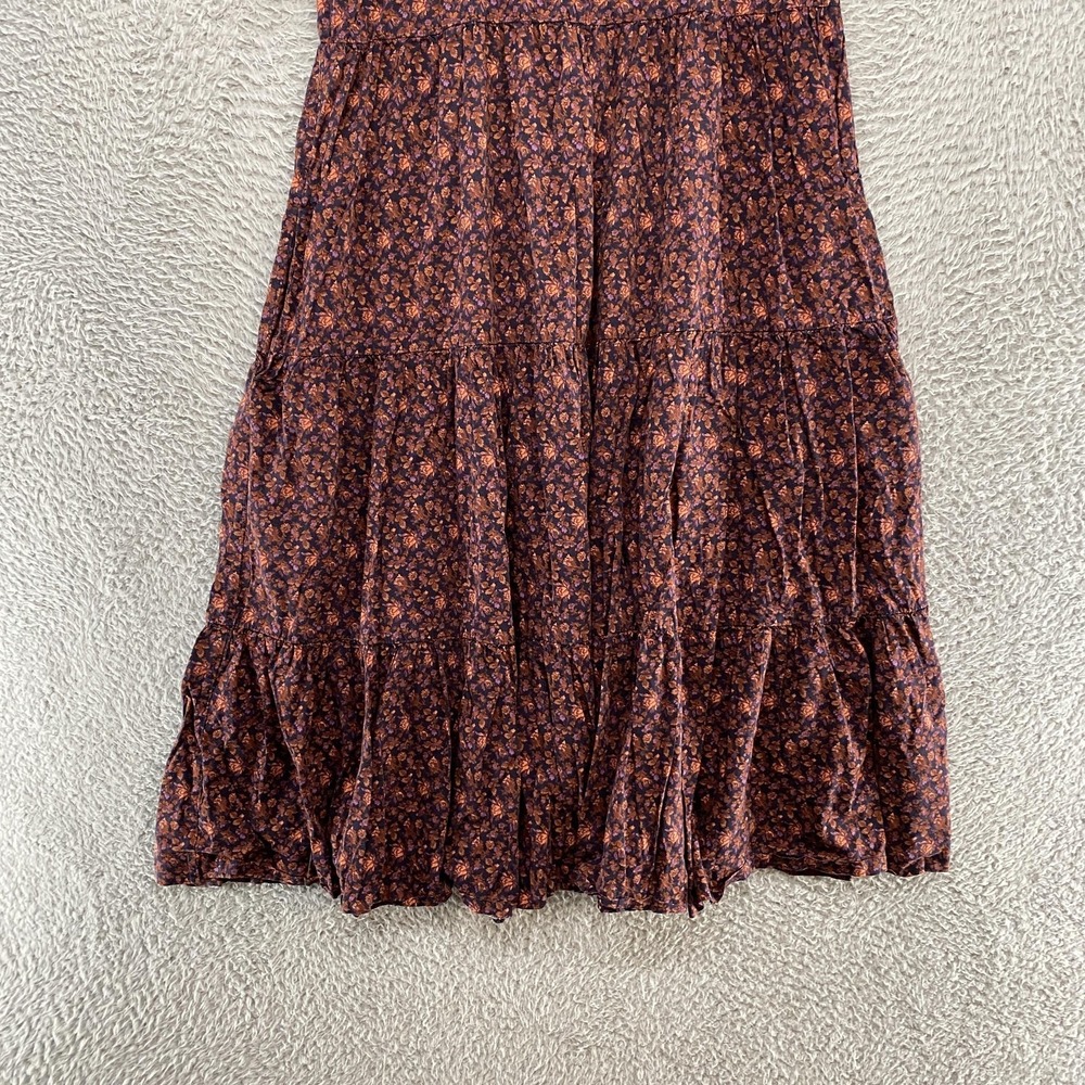 Madewell Midi Dress Womens 6 Rust Floral Square Neck Puff Sleeve Tiered Babydoll - Picture 3 of 13